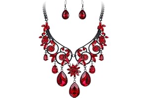 BriLove Women's Tribal Ethnic Crystal Chunky Statement Necklace Dangle Earrings Set