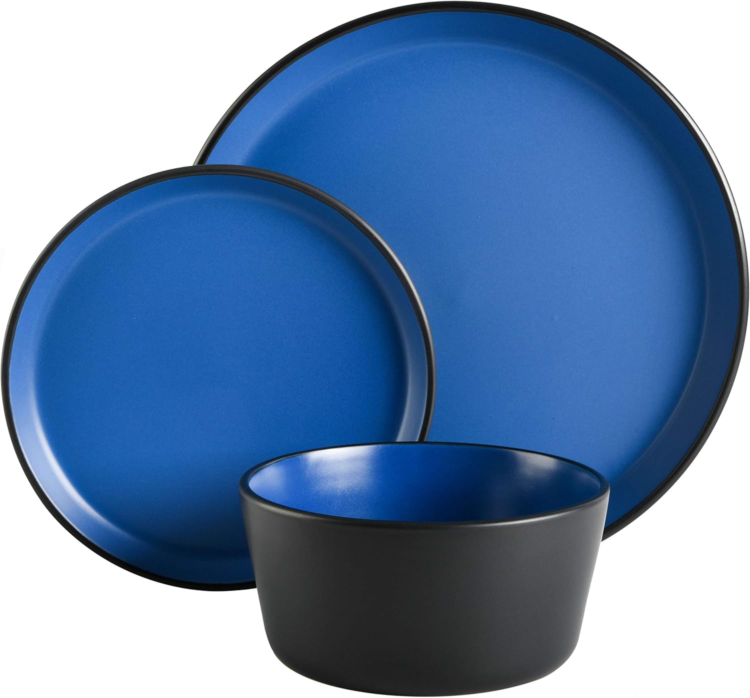  | Gibson Elite Soho Lounge Round Dinnerware Set, Service for 4 (12pcs), Matte Blue: Dinnerware Sets