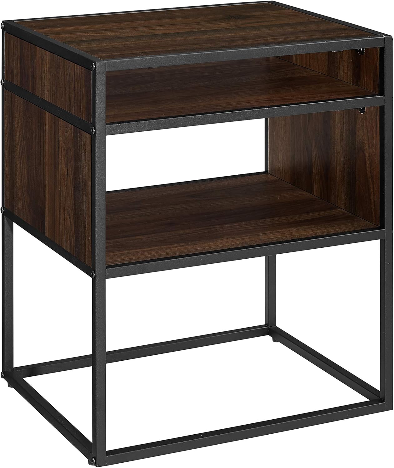 Walker Edison Industrial Modern Metal Frame Wood Rectangle Side Accent Set Living Room Storage Shelf End Table, Dark Walnut: Furniture & Decor
