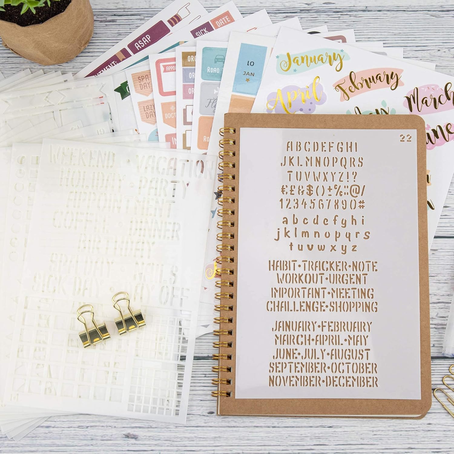 Ultimate Productivity Stencils and Planner Stickers for Journaling - Time Saving Journal Accessories/Supplies to Create Layouts Easily - Incl. Bullet Point Checklists, Daily/Weekly/Monthly Calendars : Kitchen & Dining