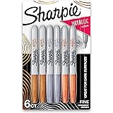 Sharpie Metallic Permanent Markers, Fine Point, Assorted Metallic, 6 Count