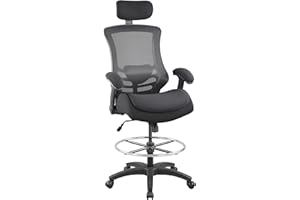 BOLISS 400lbs Mesh Ergonomic Drafting Chair,Tall Office Chair, Standing Desk Chair,Height Adjustable Armrest and Flipped Arms,Lumbar Support Swivel Computer Task Chair (LB-2815DS, Pure Black)