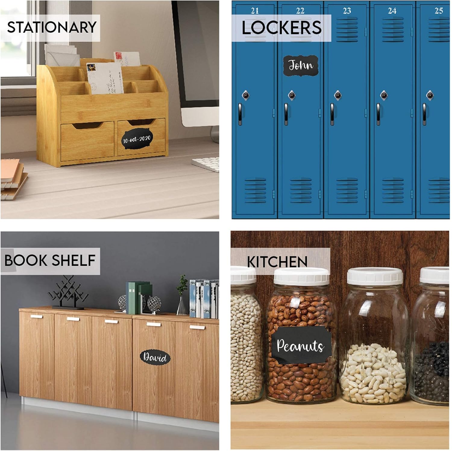 Mantah Chalkboard Label Stickers 96pcs - 9 Assorted Shapes in 3 sizes with Erasable 2 White Chalk Markers, Reusable, Waterproof Labels for Storage Bins, Food Containers, Mason Jars, Kitchen Pantry Use : Office Products