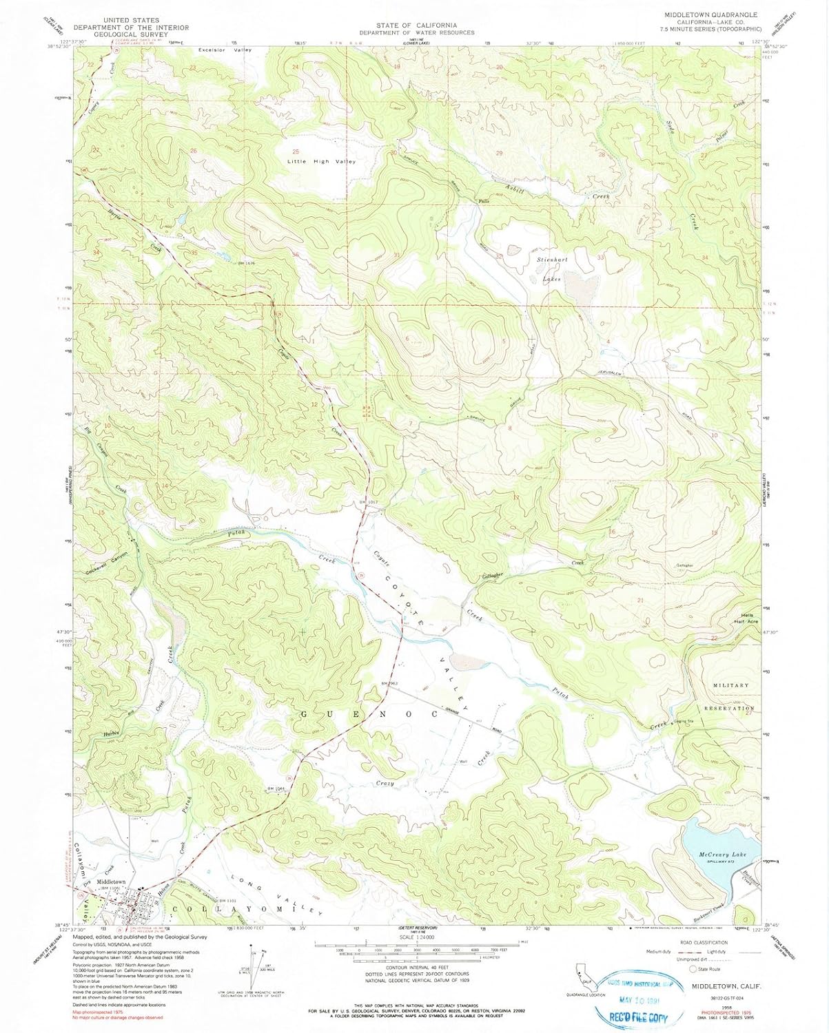 California Maps 1958 Middletown, CA USGS Historical