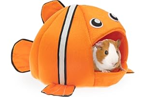 FLYSTAR Guinea Pig Bed - Hideout House Cave Bed for Small Animal - Cute Clownfish Shape Cozy Warm Fleece House Cage Accessories for Hamster, Rabbit, Bunny, Hedgehog, Chinchilla
