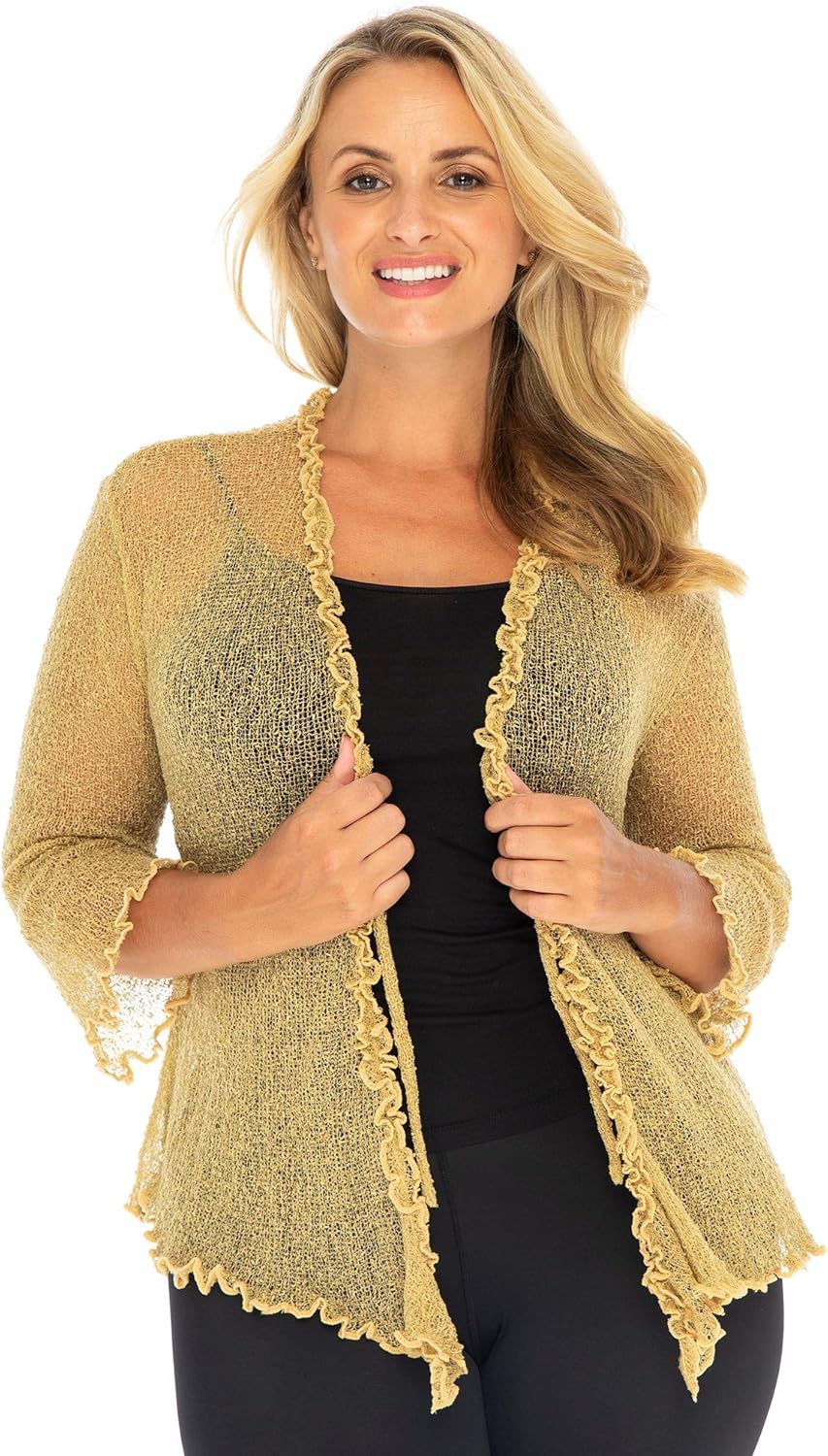 Women Back From Bali Womens Plus Size Ruffle Shrug Bolero Sheer Cardigan Arm Cover 2X 3X 4X 