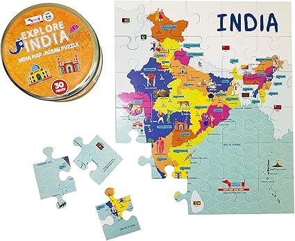 CocoMoco Kids India Map Jigsaw Puzzle 30 Pieces, STEM Toy for 2-3, 4-6 Year Old Boys and Girls (Multicolor)