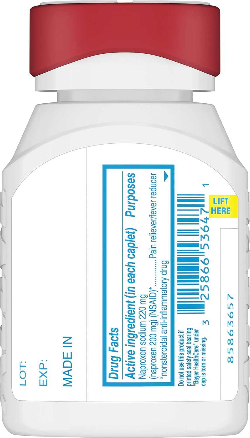 Aleve Easy Open Arthritis Cap Caplets with Naproxen Sodium, 220mg (NSAID) Pain Reliever/Fever Reducer, 100 Count: Health & Personal Care
