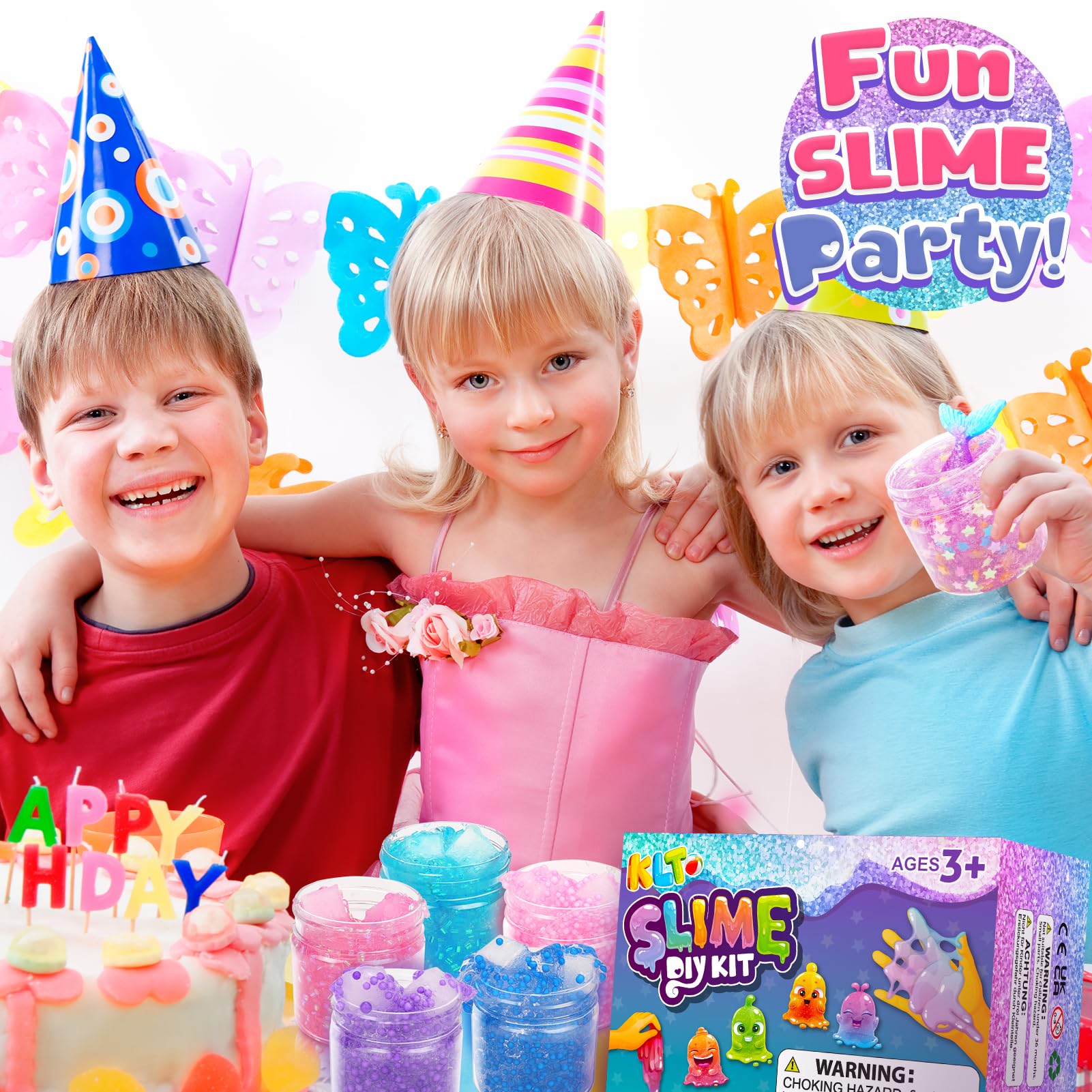 KLT Clear Slime Kit Toys for Girls: 20 FL OZ Slime Making Kits,6 Pack Premade Crystal Slime with Add-ins: Jelly Cubes,Foam Beads,Luminous Beads,Fruit Slices,Glimmer Tubes,Birthday Gifts for Kids