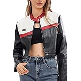 shamofeng Women Cropped Faux Leather Jacket Moto Biker Bomber Jackets Zip Up Motorcycle Coats