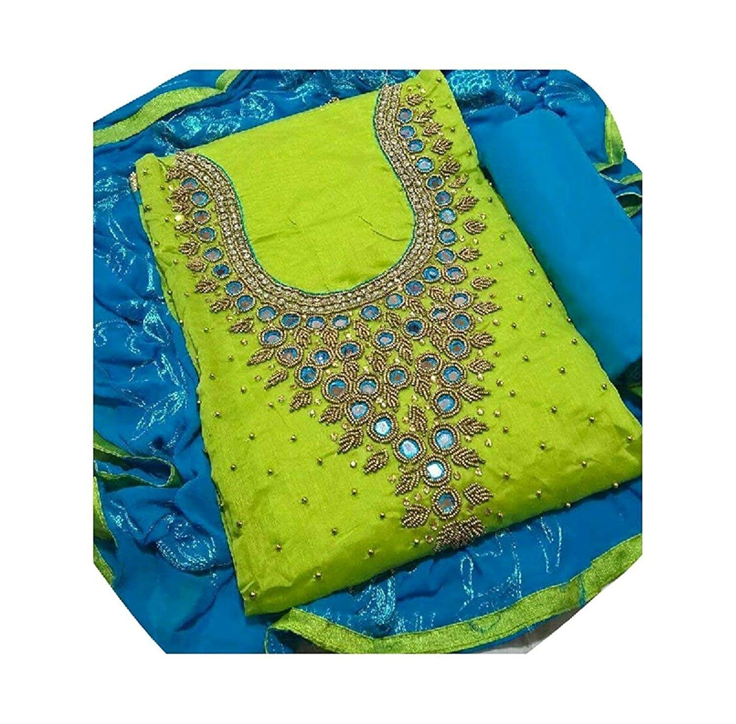 whynot women's cotton silk handwork lemon color dress material