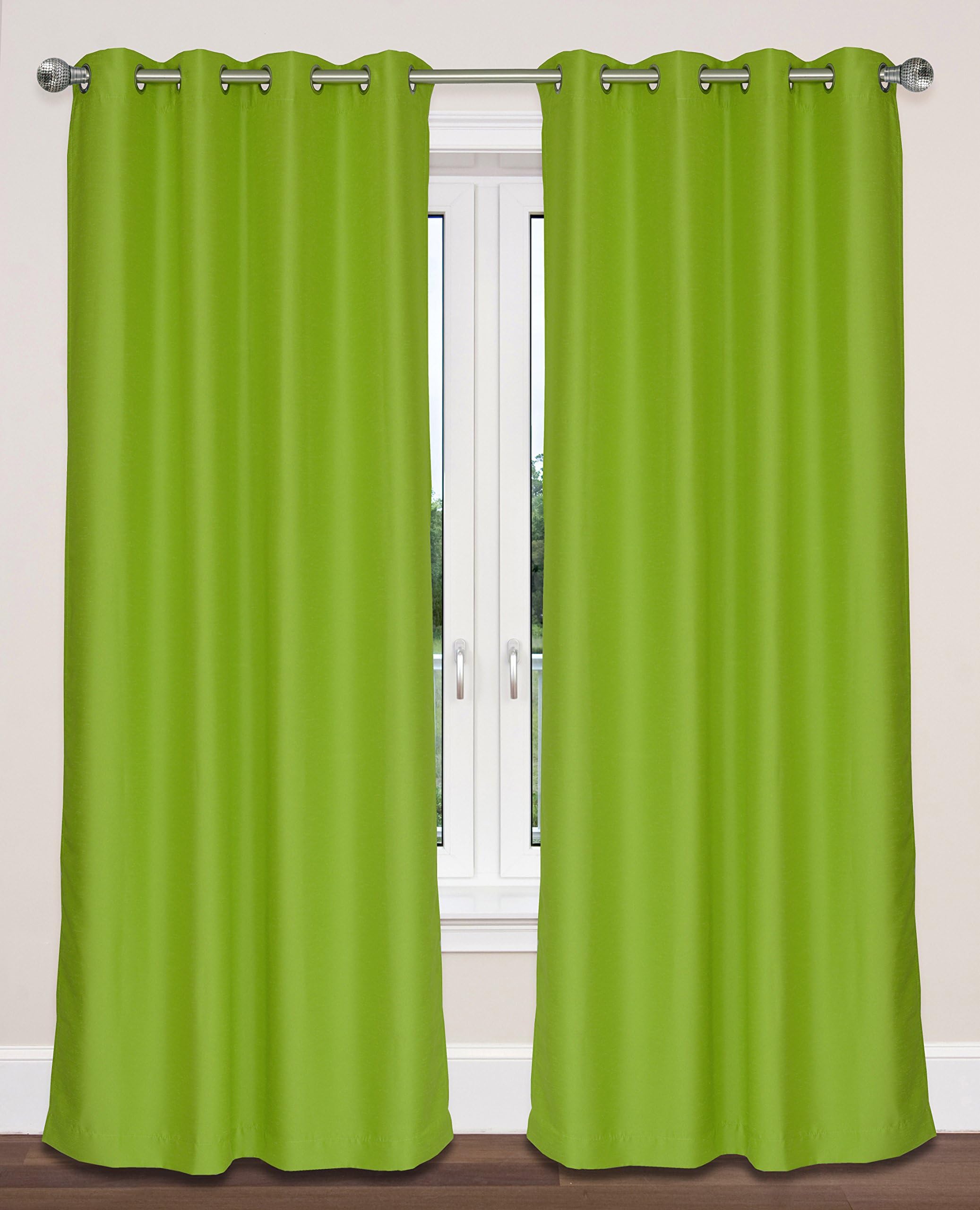 Twilight Room Darkening 100% Privacy Faux Silk Grommet Curtain Panels (Set of 2) 54"W x 95"L, Chartreuse Green