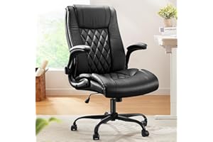 Marsail Executive Office Chair with Flip-up Armrests,PU Leather Ergonomic Desk Chair Height-Adjustable Swivel Rolling Computer Desk Chair,Black