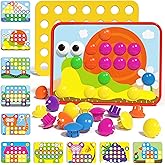 AMOSTING Button Art Toy, Color Matching Pegboard for Kids Ages 3+ | Educational Button Art Activity with Color Matching, Sensory Play and Mosaic Patterns, Preschool Gift for Toddlers