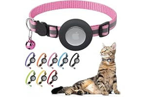 POLLY PINKS Airtag Cat Collar Breakaway Bell - Kitten Collar with Reflective Strip and Air Tag Holder - Waterproof Adjustable Pet Collar with Safety Release Buckle for Boy Girl Cats and Small Breed Dogs (Pink)