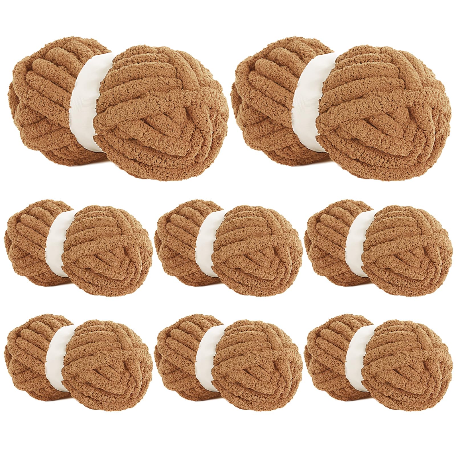 BALAPET 8 Pack Chunky Chenille Yarn for Crocheting & Knitting, 27yds 8 oz Each Skein Soft Fluffy Kitting Yarn Set, Thick Velvet Plush Yarn for Handcrafts Weaving Making Blankets, Lighe Coffee Image