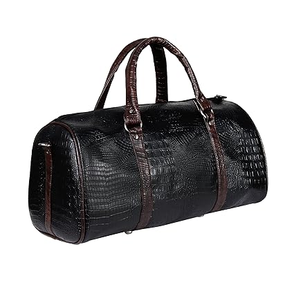 Da Tasche Black Leatherite Crocodile Design Duffel Bag