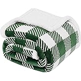 Touchat Sherpa Plaid Twin Blanket 60" X 70", Fuzzy Fluffy Soft Cozy Throw Blanket, Twin Size Plush Fleece Flannel Plush Microfiber Blanket for Couch Bed Sofa (GreenWhite)