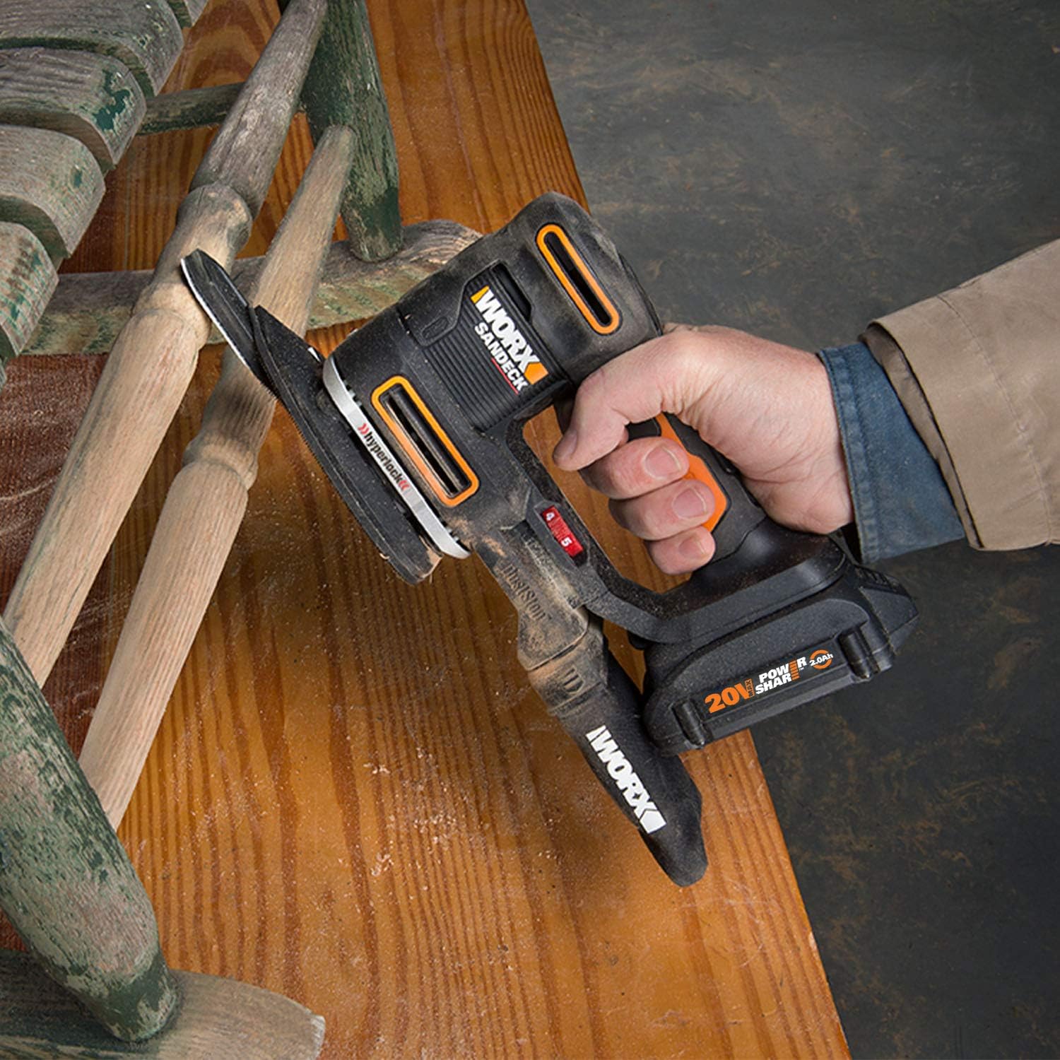WORX WX820L.2 20V 2.0Ah Cordless Multi-Purpose Sander with 2 Batteries and 1 Charger - - 