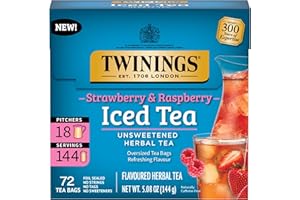 Twinings Strawberry & Raspberry Herbal Iced Tea, 72 Oversized Tea Bags, Makes 18 Pitchers or 144 Servings, Unsweetened, Naturally Caffeine-Free, 72 Count (Pack of 1)