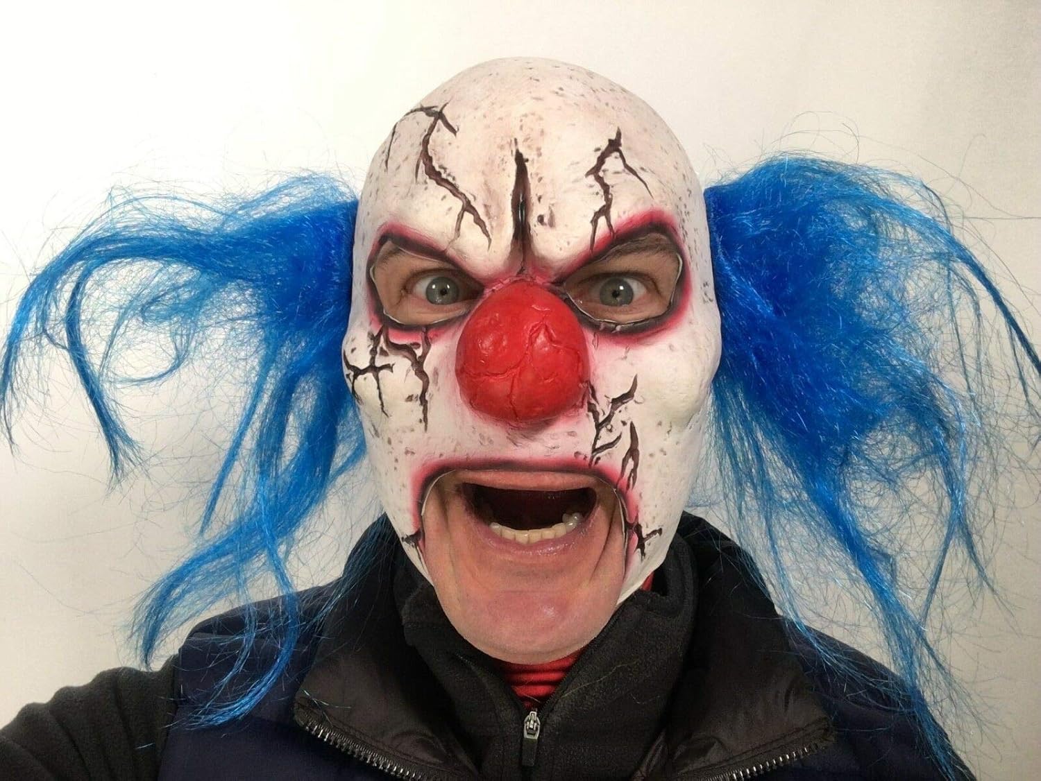 Scary Clown MASK, Johnniesfx, Open Mouth, Adult, One Size, fancy Dress, Halloween Masks, Cracked White