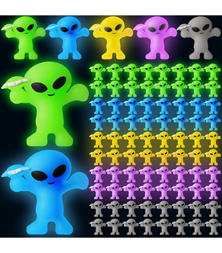 Lot Of 50 Neon Mini Aliens Figures – 1” Colorful Toys For Party Bags, Prizes, Vending
