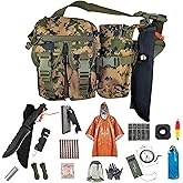 LoDinpo Camping Survival Kit, All in One Outdoor Emergency Gear with Knife, Fire Starter, Fishing Kit, Water Pouch &amp; Compass for Hiking Backpacking Bushcraft Gift for Him