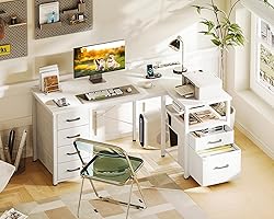 Coleshome L Shaped Computer Desk with 6 Drawers