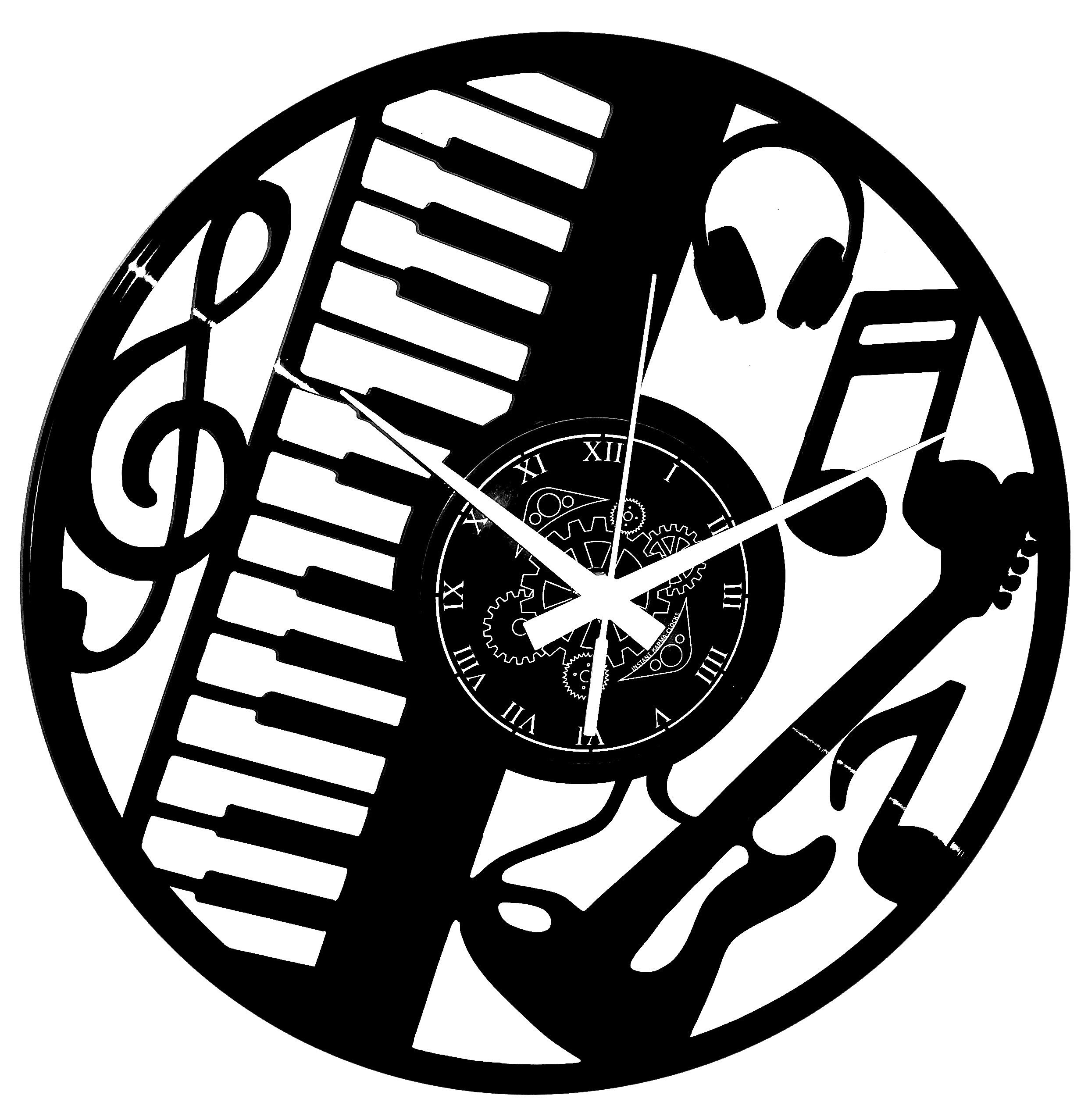 Instant Karma Clocks | Modern Wall Clock with Guitar, Piano Keys, Headphones and Treble Clef – Perfect for Sound Engineers, Instrumentalists, Producers, Composers