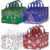 ENFANTRY 12 Pack Christmas Gift Bags,Reusable Non-Woven Christmas Tote with Carrying Handle, Suitable for Gift Wrap/Party