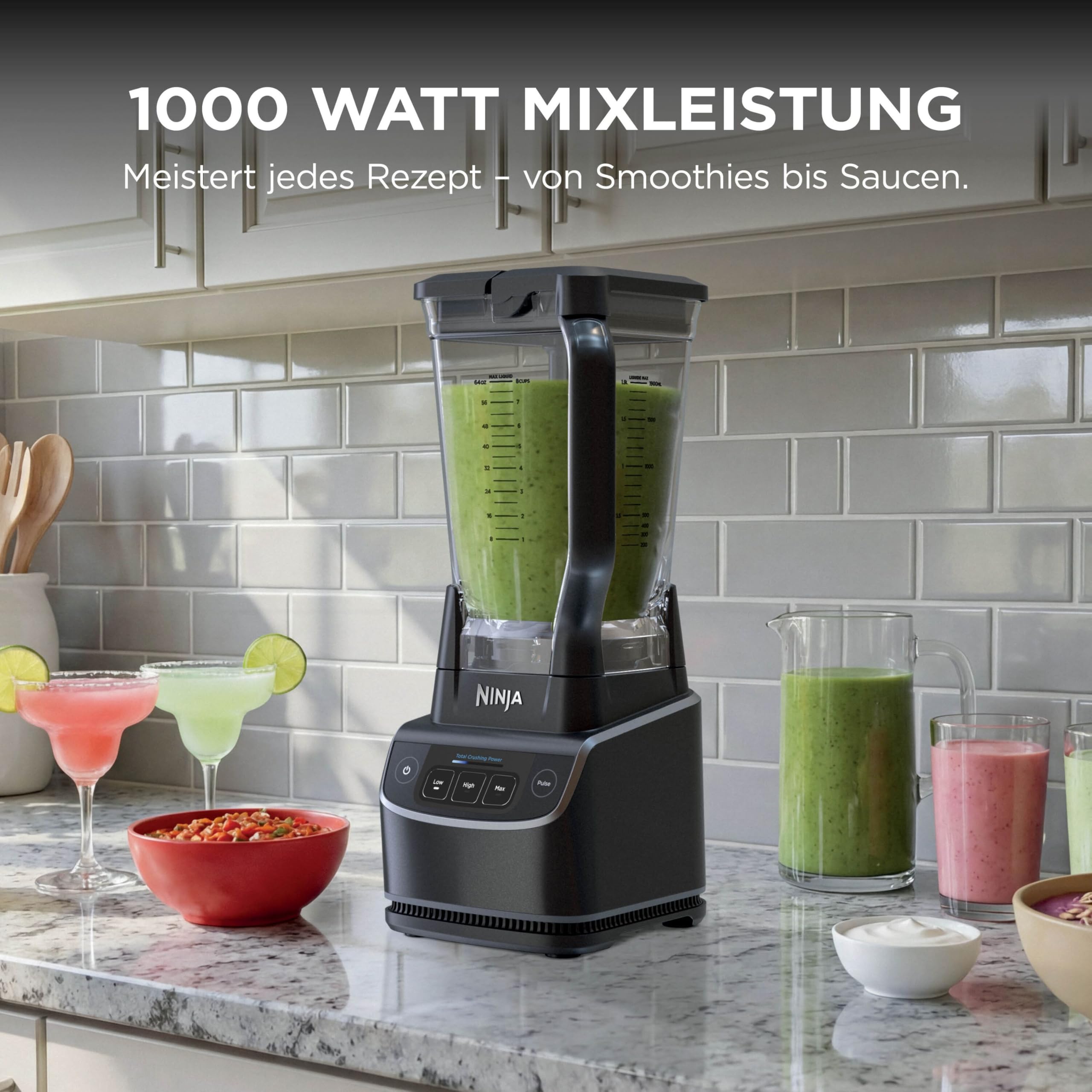 Ninja UltraCrush Mixer, 3 Geschwindigkeitsstufen, manueller Modus Impuls, Gefäß mit 1,9 Liter Fassungsvermögen für Flüssigkeiten, zur Zubereitung von Smoothies, Dips, Soßen und mehr, Schwarz BP201EU 2
