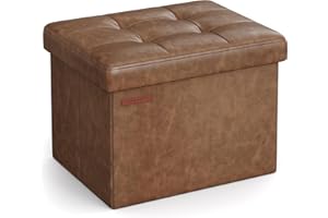 SONGMICS Small Folding Storage Ottoman, Foot Rest Stool, Cube Footrest, Synthetic Leather, 12.2 x 16.1 x 12.2 Inches, 286 lb 