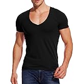 Zecmos V Neck T Shirts Men Deep V Neck Tee Muscle Slim Fit Low Cut Stretch Tshirt