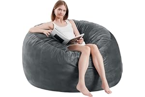 ILPEOD 3 Feet Bean Bag Chair - BeanBag Chairs for Adults, Living Room Furniture Sofa with Soft Micro Fiber Cover, Round Fluffy Couch for Bedroom College Dorm - Grey