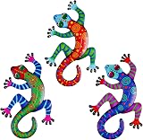 OFFCUP Metal Gecko Wall Decor 3pc Garden Outdoor Wall Art Hanging Sculpture