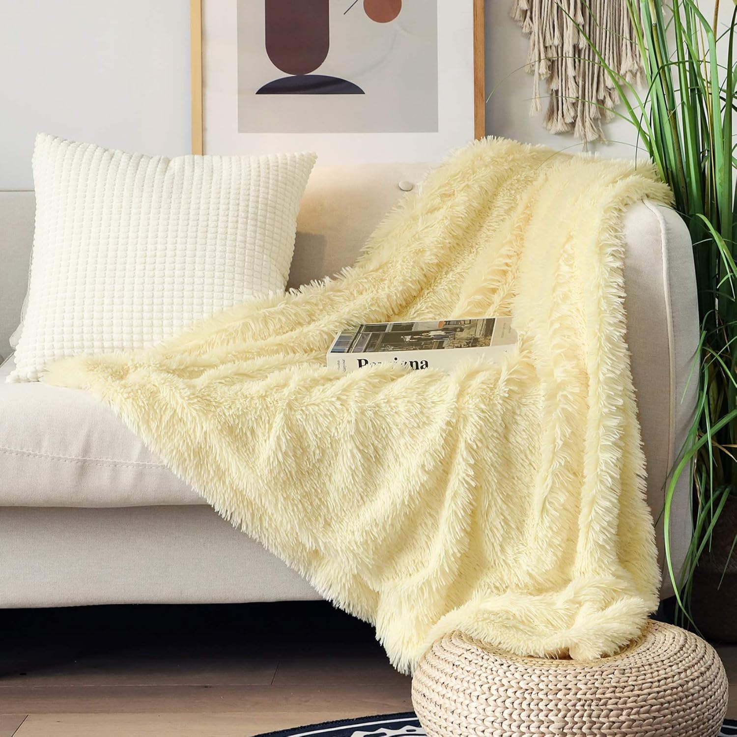 Decorative Extra Soft Faux Fur Throw Blanket 50"x 60",Solid Reversible