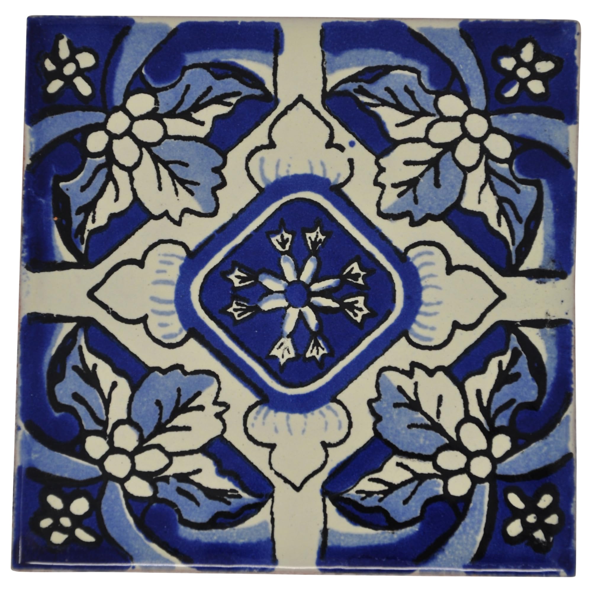 Tumia LAC Handmade Mexican Talavera Tile - Authentic Style Emanuel Ceramic Tiles for Crafts, Backsplashes and Home Improvement - 10 Pack