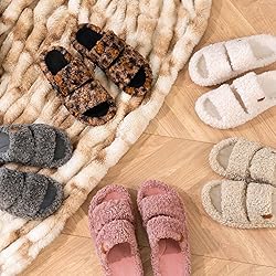 EverFoams Womens Fuzzy Open-toe Slippers Soft Comfy