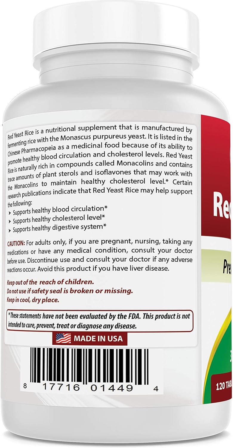 Best Naturals Red Yeast Rice Cholesterol Support 1200 mg (Non-GMO) 120 Tablets: Health & Personal Care