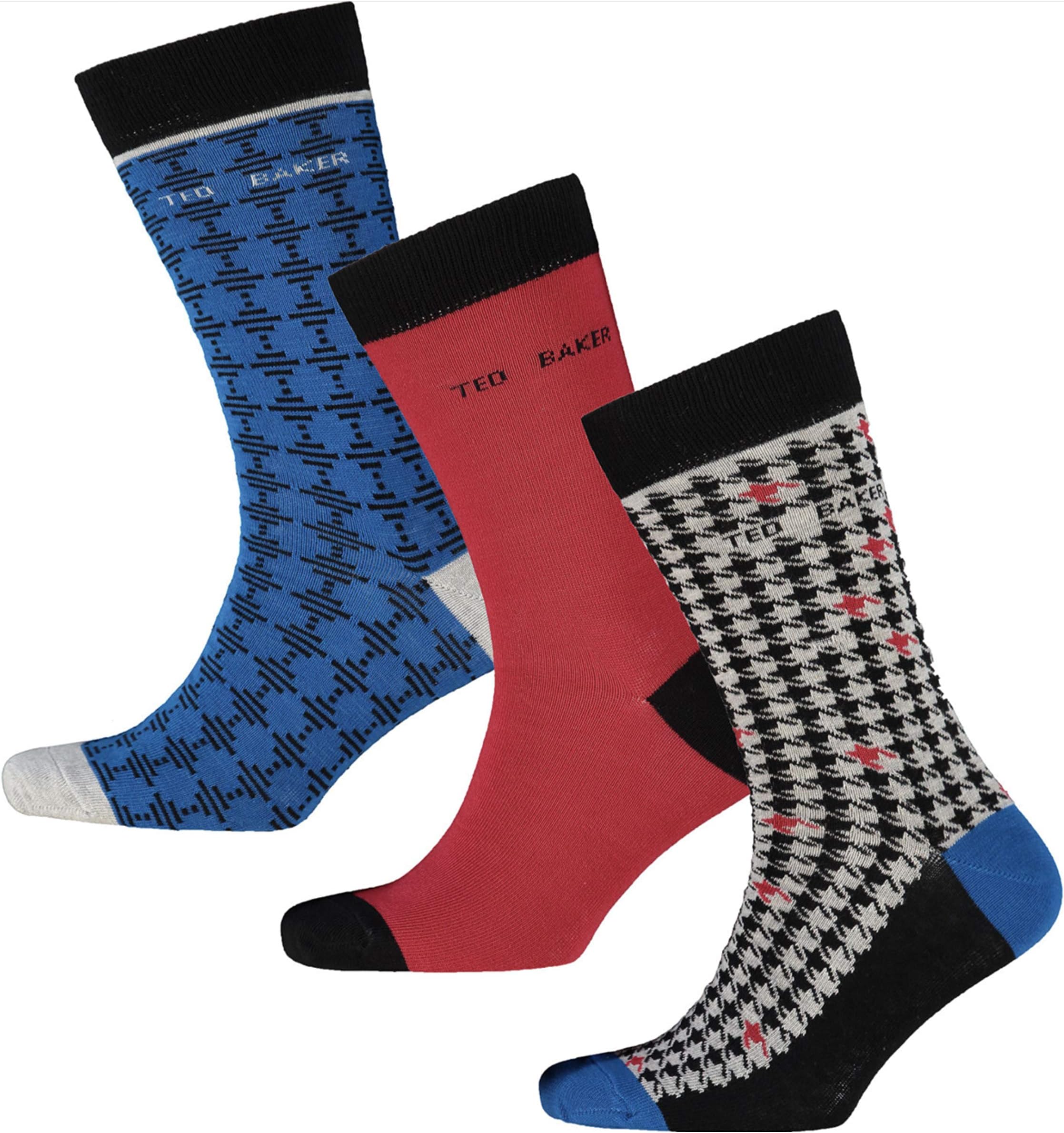 TED BAKER London"Channel" Socks Gift Set Box 3 Pairs One Size Blue Grey Red