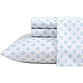 Nautica - Sheet Set, Breathable & Cooling Microfiber Bedding with Matching Pillowcases, Deep Pocket, Fully Elasticized (Coastal Coral Ocean Breeze Blue, Queen)