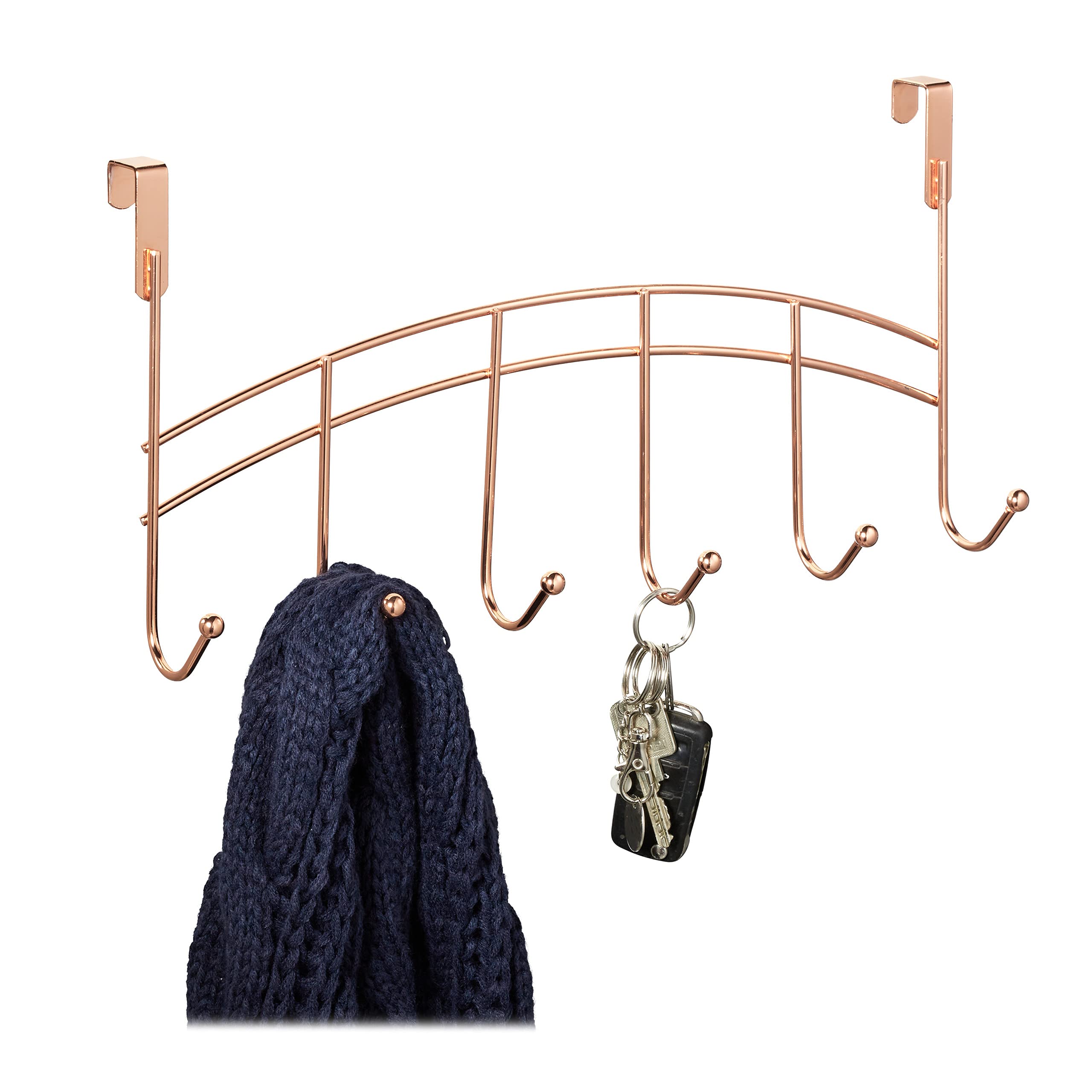Relaxdays Hanging Coat Rack, 6 Door Hooks for Hallway, Bedroom or Bathroom, Convenient Storage, HWD: 20x40x9 cm, Copper