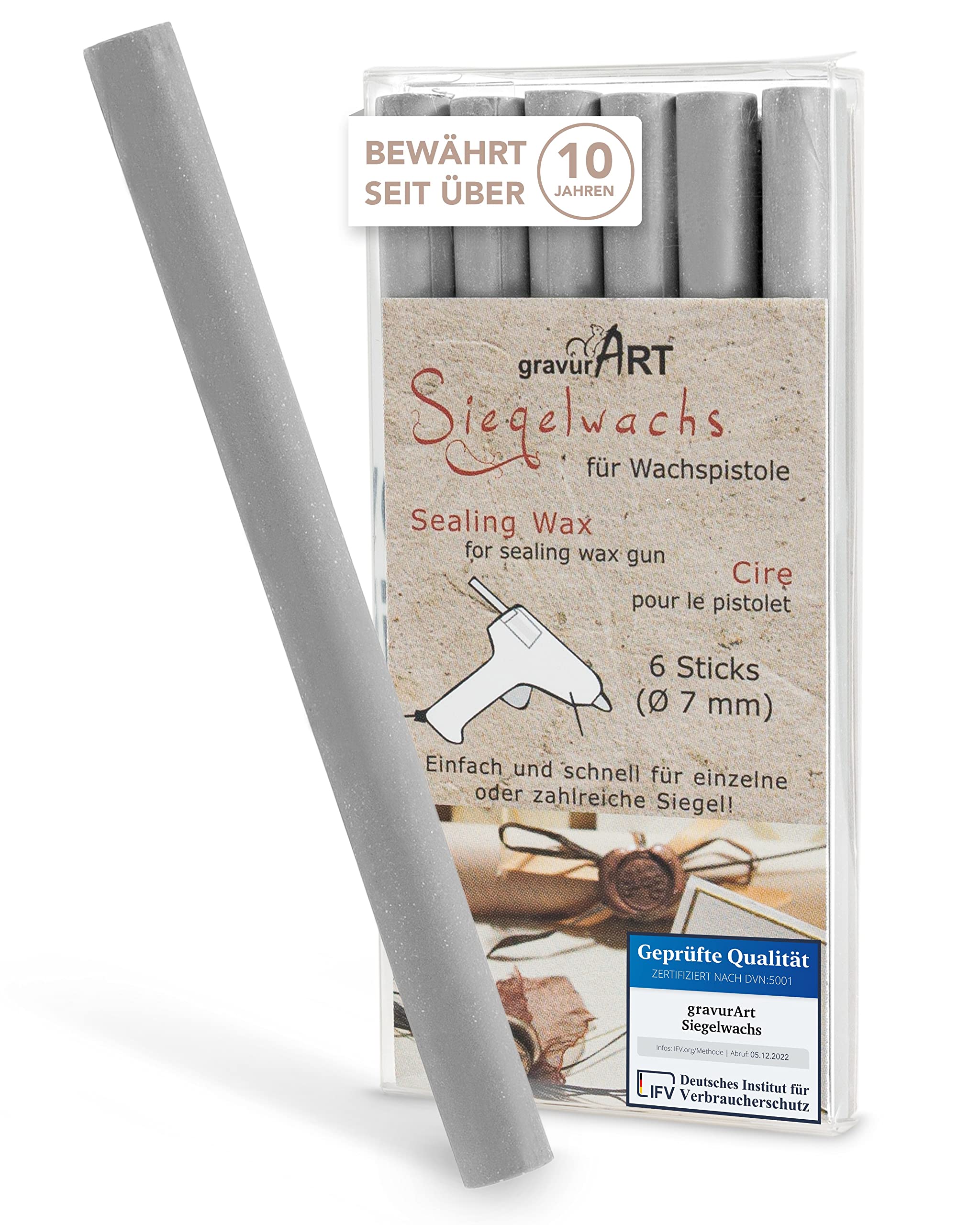 gravurART sealing wax (flexible) for wax gun - 6 sticks grey