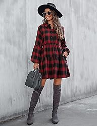 Blooming Jelly Womens Plaid Dresses Fall Shirt