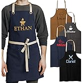 Personalized Aprons for Men, Women - Custom Embroidery Canvas Apron - 18 Icons, 4 Colors, 8 Fonts & 18 Thread Colors, Grilling Gifts for Men - Aprons for Bakers, Baristas, Chefs, Barbers, Bartenders