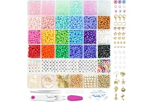 Gionlion 4200 Pcs 4mm Glass Seed Beads for Jewelry Making,24 Colors Seed Beads Friendship Preppy Bracelet Making Kit with Letter Beads Charms Kit and Elastic Strings