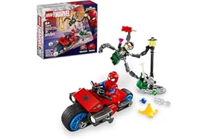 LEGO Marvel Motorcycle Chase: Spider-Man vs. Doc Ock, Buildable Toy for Kids with Stud Shooters and Web Blasters, 2 Marvel Minifigures, Super Hero Toy, Gift for Boys and Girls Aged 6 and Up, 76275