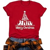 OCURHU Christmas Shirts for Women Merry Christmas Tshirt Xmas Holiday Tops | Funny Graphic Tee, Lightweight, Breathable, Christmas Outfits