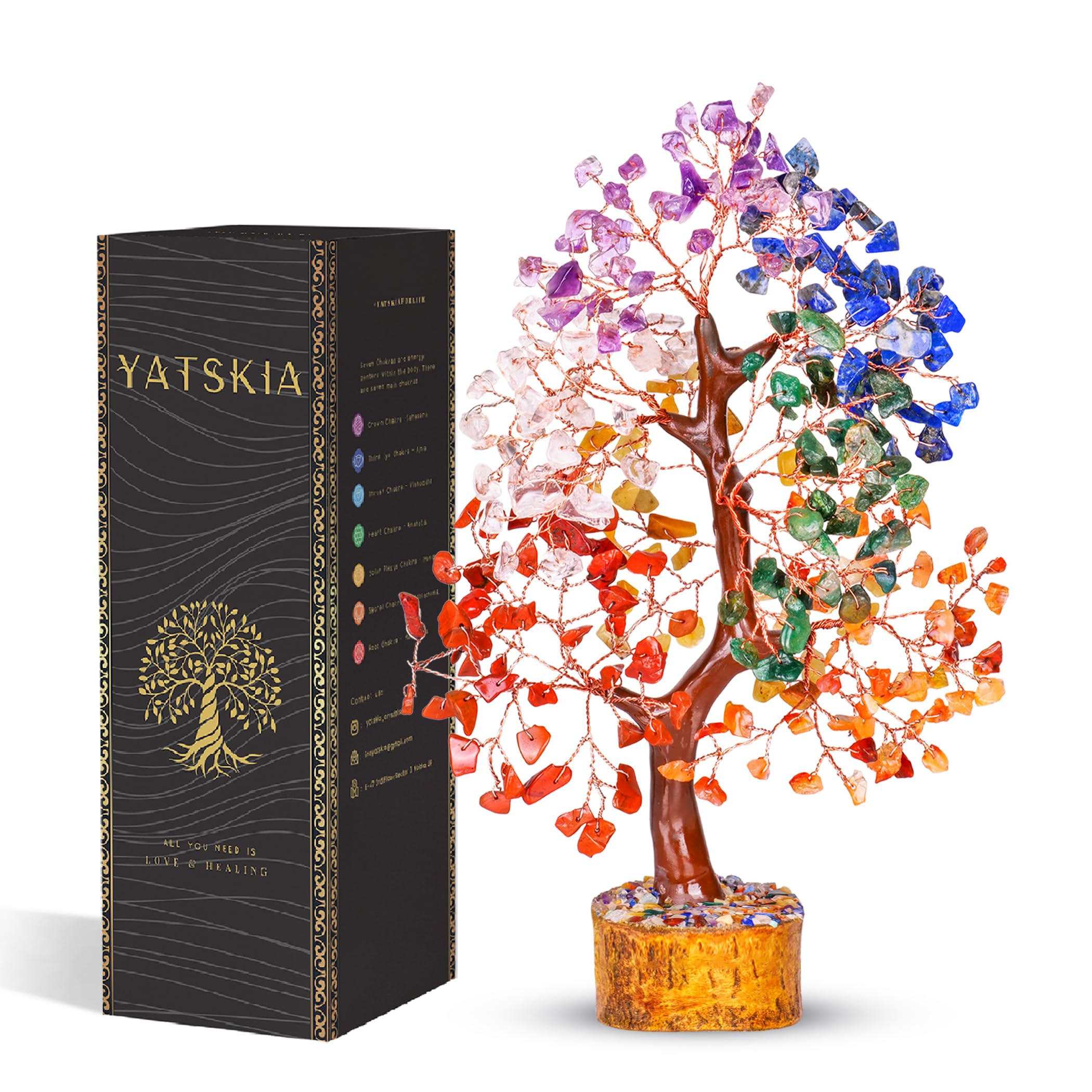 YATSKIA Crystal Bonsai Tree of Life - Seven Chakra Gemstones - Home Decor - Necklaces - House Warming and Spiritual Gifts for New Home