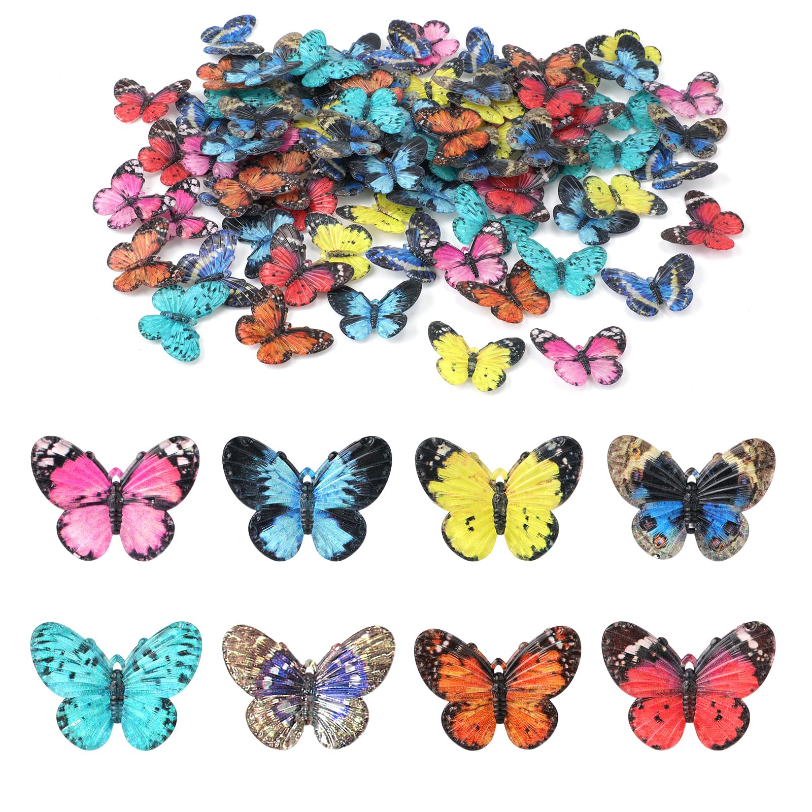 Photo 1 of XIHIRCD 80pcs Micro Resin Butterflies, 1.6Inch Colourful Miniature Tiny Butterflies Crafts Mini Resin Butterflies for Decoration Doll House Decor Dream Garden Fairy Toys Landscape Miniature Things